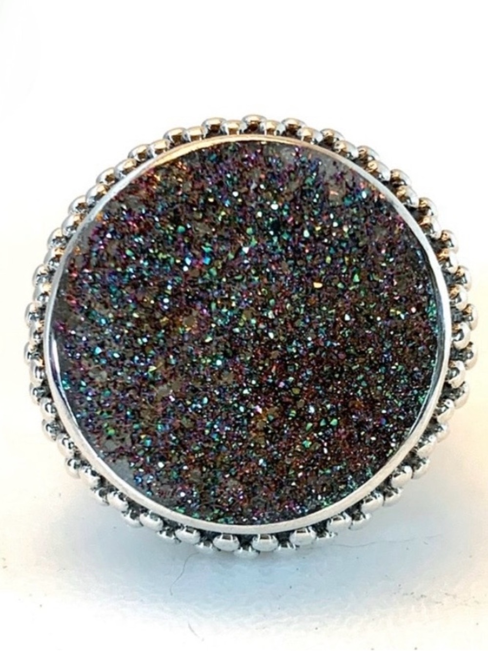 STERLING SILVER 925 MULTI COLOR DRUZY QUARTZ STATEMENT RING (7)
